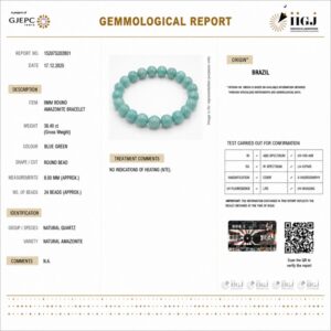 amazonite bracelet certificate