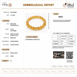 citrine bracelet certificate