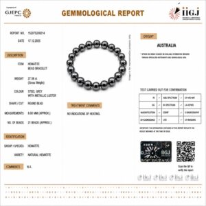 hematite bracelet certificate