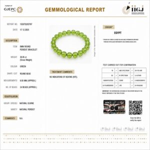 peridot bracelet certificate