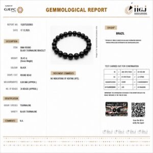 black tourmaline bracelet certificate