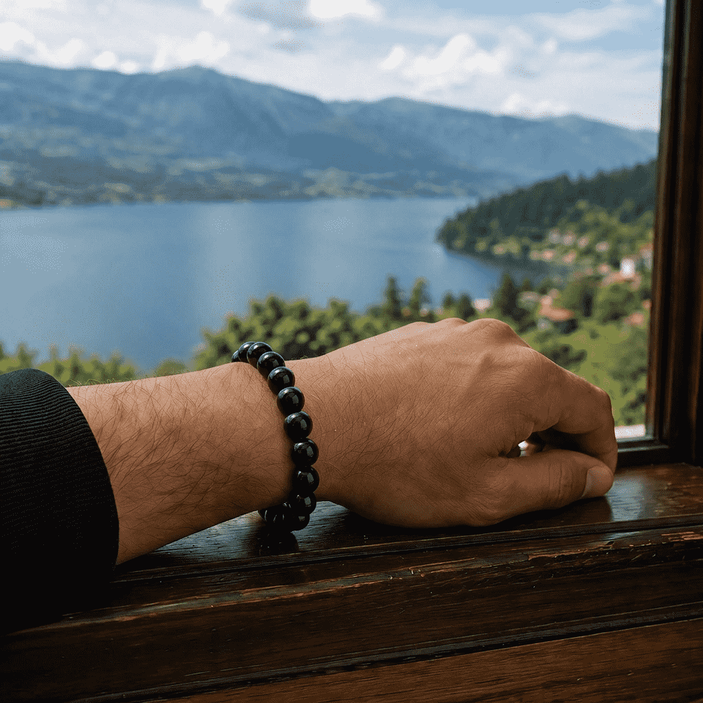 black tourmaline bracelet worn black tourmaline bracelet worn