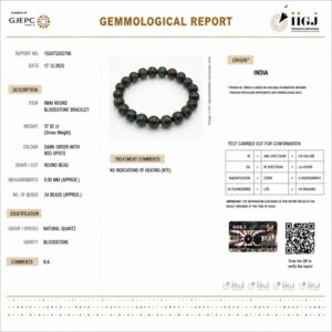 blood stone bracelet certificate