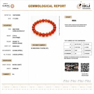 carnelian bracelet certificate