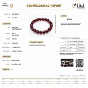 garnet bracelet certificate