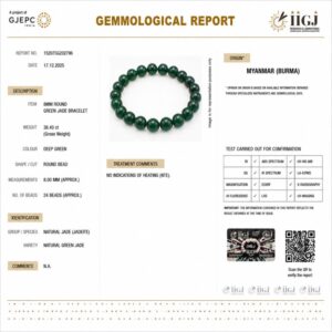 green jade bracelet certificate