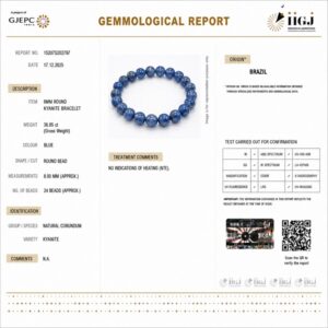 kyanite bracelet certificate
