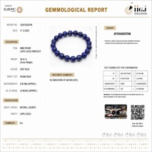 lapis lazuli bracelet certificate