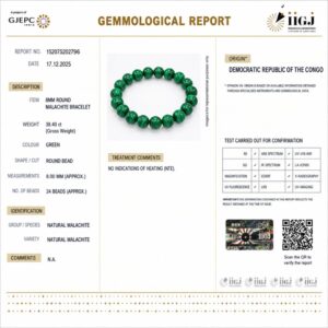 malachite bracelet certificate