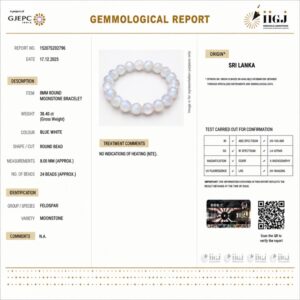 moonstone bracelet certificate
