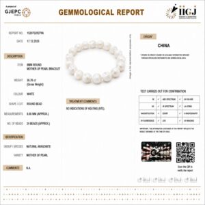 mother of pearl bracelet certificate