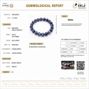 sodalite bracelet certificate