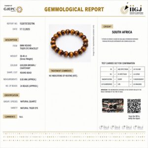 tiger eye bracelet certificate